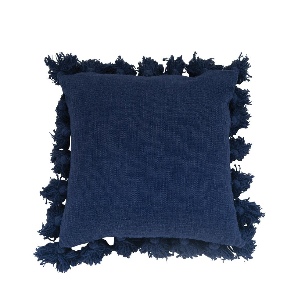 BLUE COTTON PILLOW WITH TASSELS