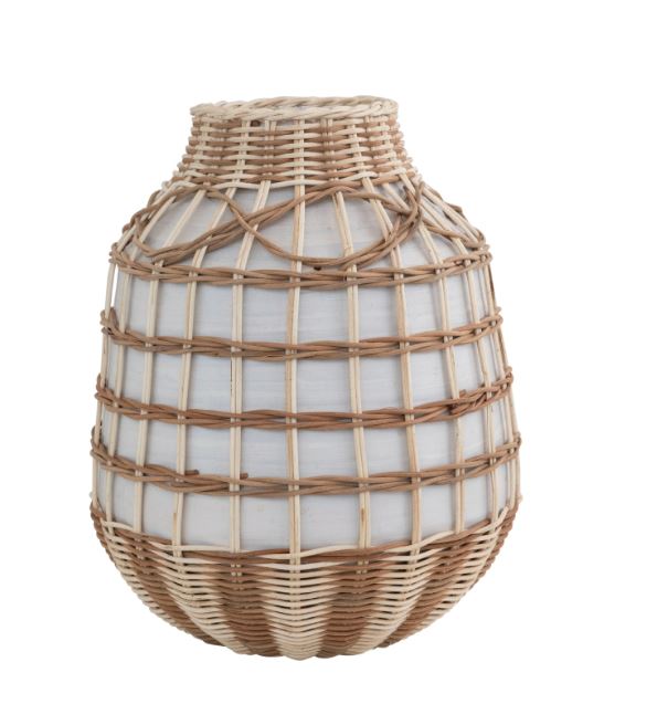 WHITE SEAGRASS AND BAMBOO WRAPPED VASE