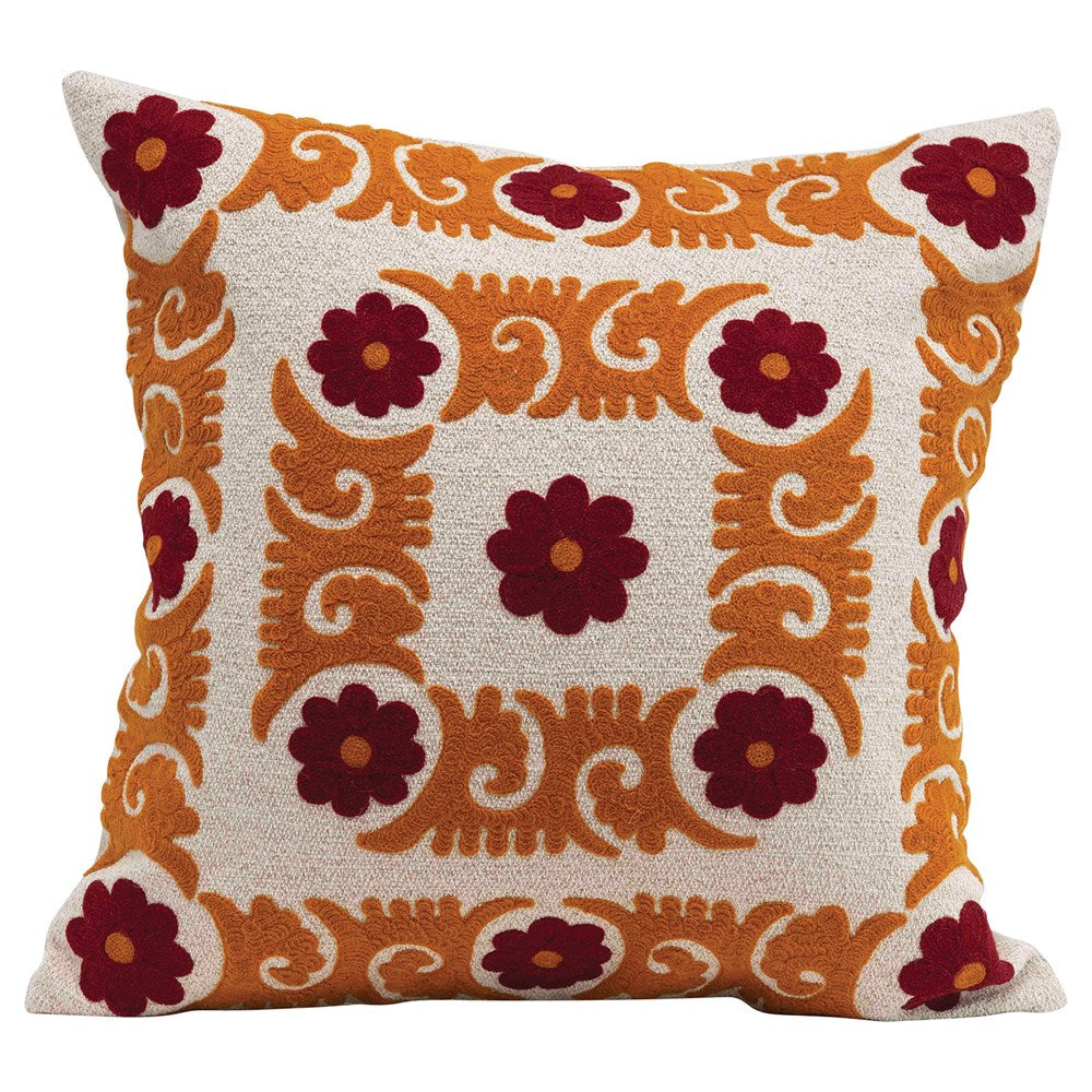 SQUARE SUZANI EMBROIDERED PILLOW - SIENNA & CURRY COLOR